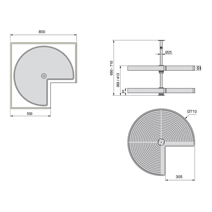 Lot Drehplatten Shelvo 3/4, 800mm Modul, Kunststoff Aluminium, Grau