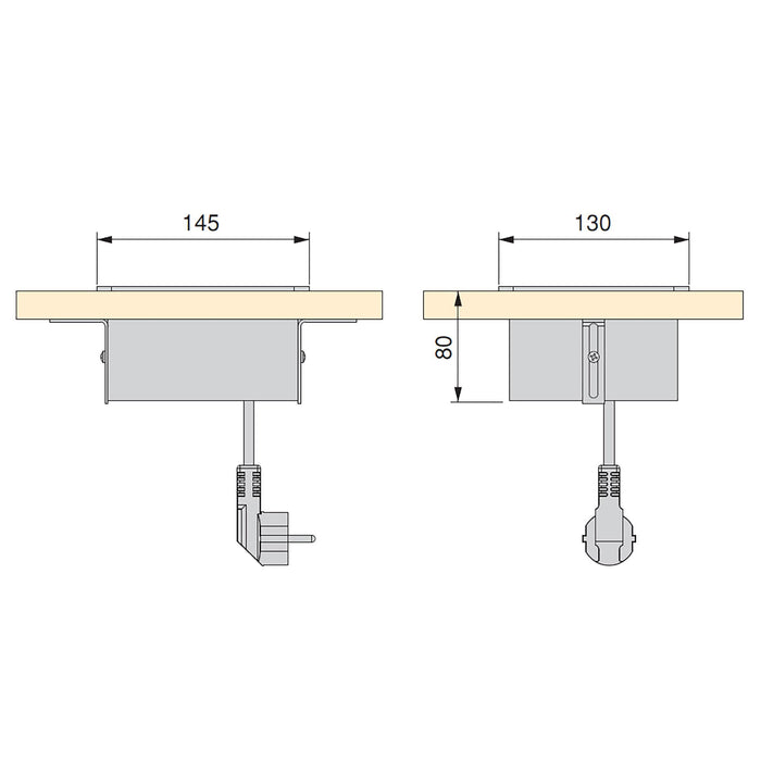 Desktop Multi-Connector Atom 14, 130x115mm, 1 Schuko-Stecker, 2 USB Typ A, 1 HDMI, Stahl Kunststoff Aluminium, Metallic Grau