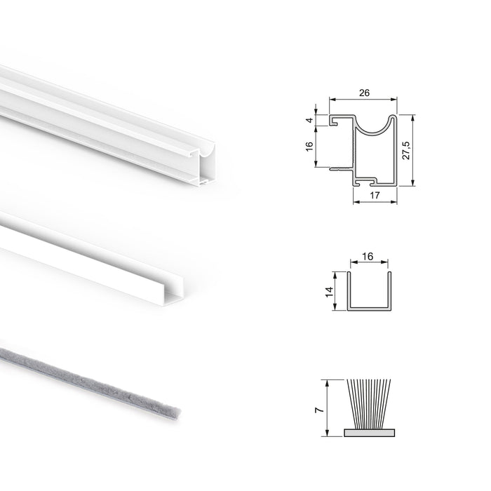 Set aus Beschlagset 2 Schiebetüren sanftes Schließen des Kleiderschranks Placard 74, Wellenprofil, Stärke 16 mm, Paneele nicht inbegriffen, Weiß lackiert