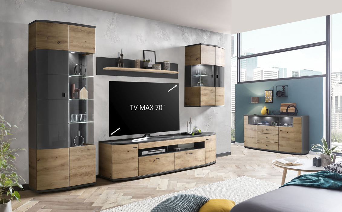 Hometrend | DERA VB Wohnkombination | 4-teilig | Dekor Artisan Eiche-Anthrazit MDF HG TG / Artisan Eiche-Anthrazit