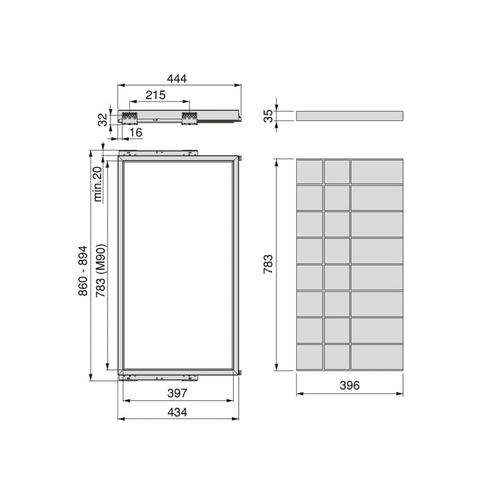 Set aus Organiser Schubladenset Soft-Close-Auszugsrahmen Kleiderschränke, verstellbar, Modul 900mm, Steingrau