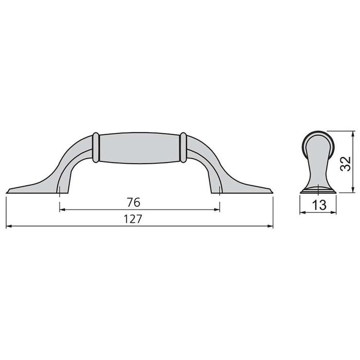 Lot von 20 Möbelgriffe Papua, L127mm, 76mm Achsenabstand, Zamak, Bronze