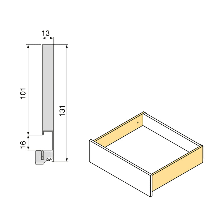 Aussenschublade Vertex 3D-Regelung, H 131mm, 40Kg, T 400mm, Stahl, Anthrazitgrau