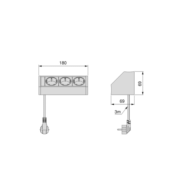 Aufputz-Multistecker V Dock, 3 x Schuko-Steckdose, Kunststoff Aluminium, Matt eloxiert