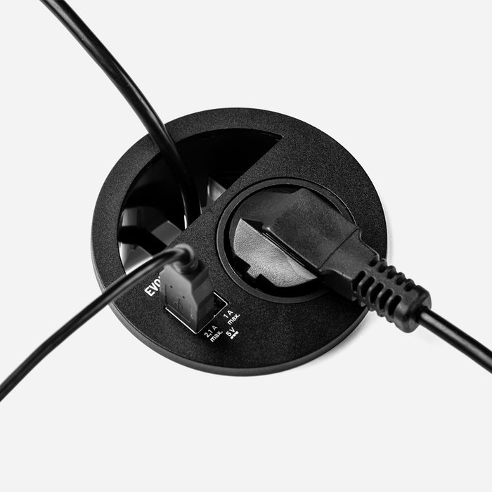 Multistecker Circle 80, Durchmesser 80mm, 1 x Schuko-Stecker, 1 x USB Typ A, 1 x USB Typ C, Kunststoff, Schwarz lackiert