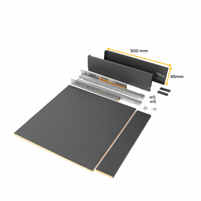 Schubladegarnitur Vertex Küche oder Badezimmer, 93 mm hoch, Einlegeböden, Modul 900 mm, Anthrazitgrau