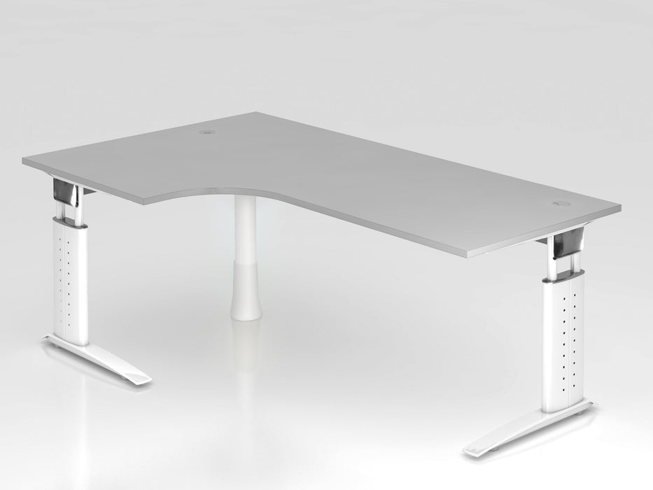 Hammerbacher | Winkeltisch C-Fuß 200x120cm 90° Grau / Weiß