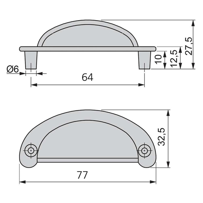 Lot von 20 Möbelgriffe Marrakesch, L77mm, 64mm Achsenabstand, Zamak, Schwarz