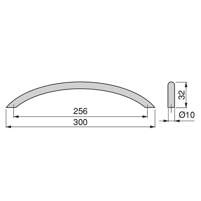 Lot von 20 Möbelgriffe Porto, L300mm, 256mm Achsenabstand, Stahl, Nickel satiniert