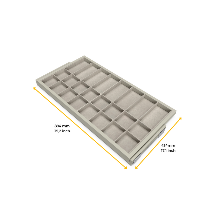 Set aus Organiser Schubladenset Soft-Close-Auszugsrahmen Kleiderschränke, verstellbar, Modul 900mm, Steingrau