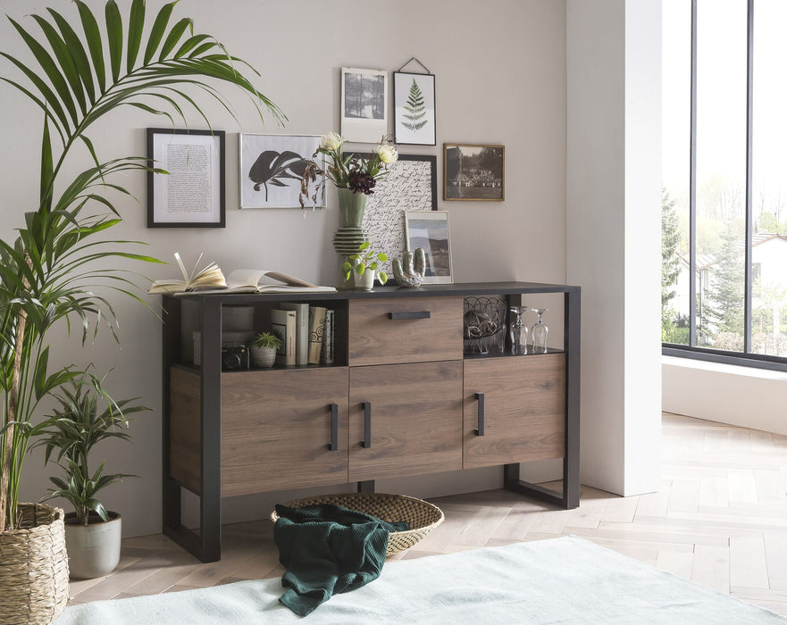 Hometrend | NORDI 084 Sideboard | Dekor Okapi Nuss / Schwarz-Okapi Nuss