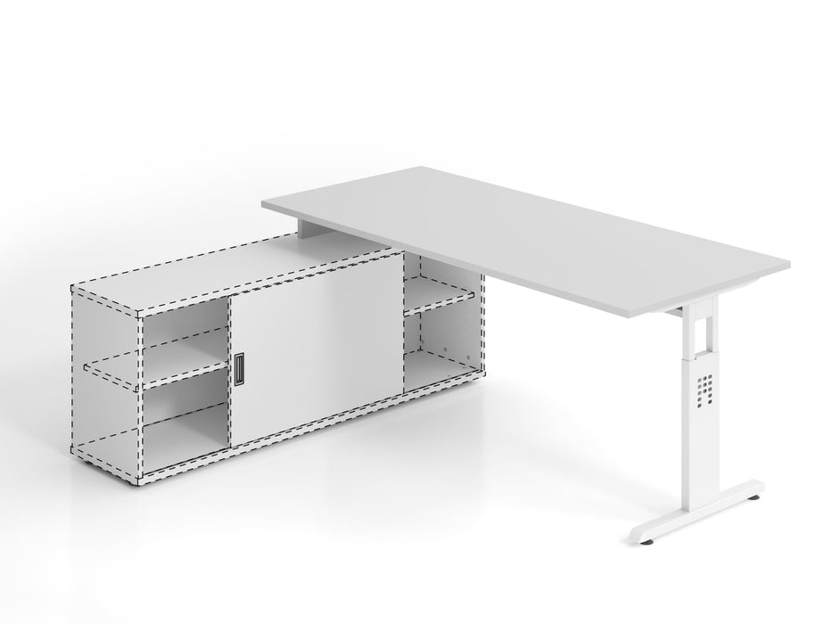 Hammerbacher | Anbauschreibtisch T-Fuß 180x80cm Grau / Weiß