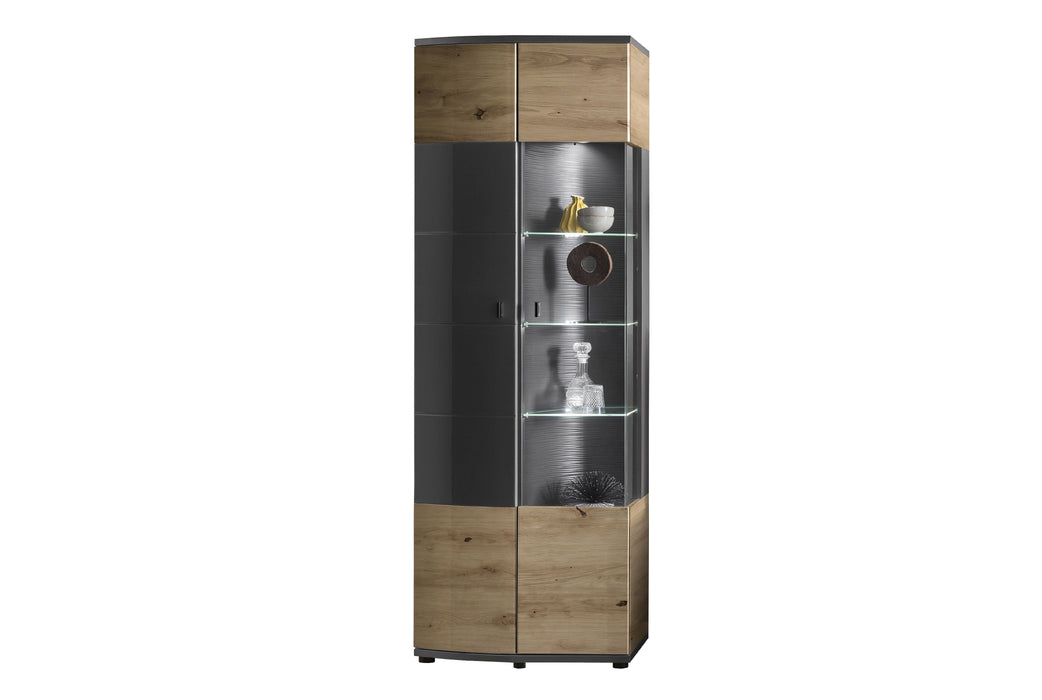 Hometrend | DERA 012 Hochvitrine | Dekor Artisan Eiche-Anthrazit MDF HG TG / Artisan Eiche-Anthrazit