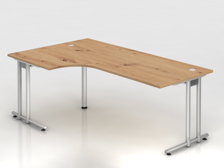 Hammerbacher | Winkeltisch C-Fuß 200x120cm 90° Asteiche / Silber