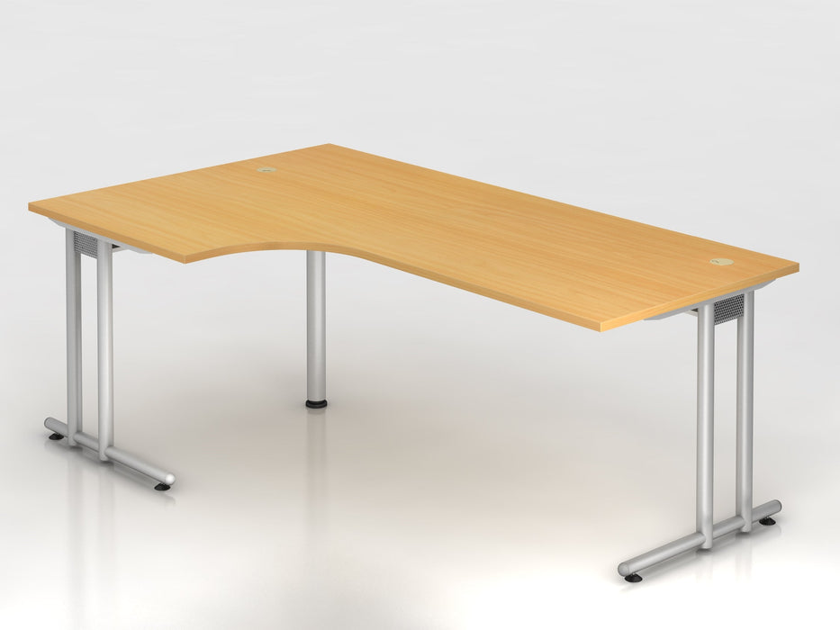 Hammerbacher | Winkeltisch C-Fuß 200x120cm 90° Buche / Silber