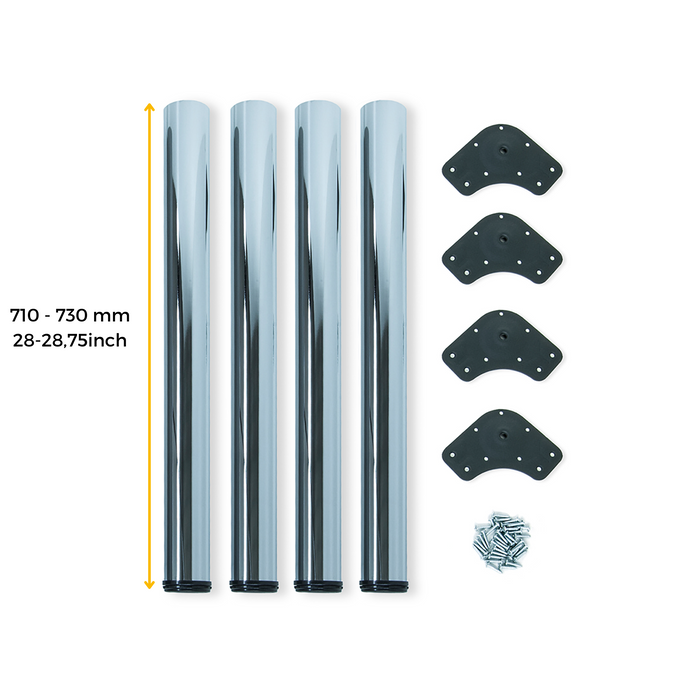 Lot von 4 Tischbeine, Durchmesser 60mm, H 710mm, Stahl, Verchromt