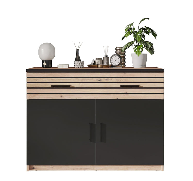 Hometrend | VENERA 084 Sideboard | Schwarz/Dekor Lamellen Artisan Eiche / Artisan Eiche