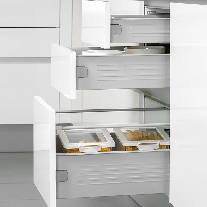 10er Satz Küchenschubladen Ultrabox, H 118mm, T 350mm, Stahl, Metallic Grau