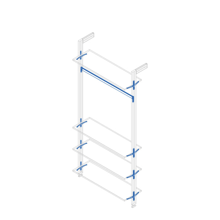 Set aus Bracket set 4 Holzböden 1 Hängestange 1m lang Zero, Aluminium Zamak Kunststoff, Steingrau lackiert