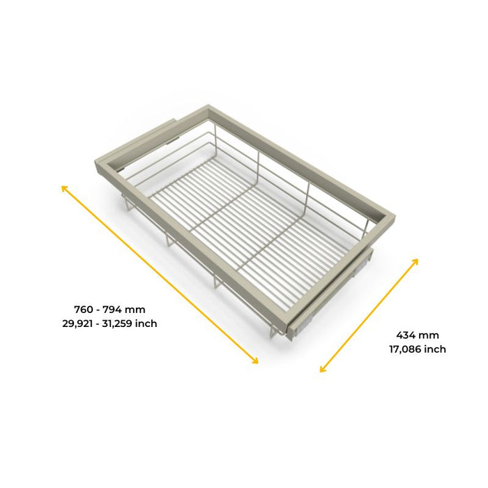 Set aus Drahtkorb- Gleitrahmenset sanftem Schließen Kleiderschrank, verstellbar, Modul 800mm, Steingrau