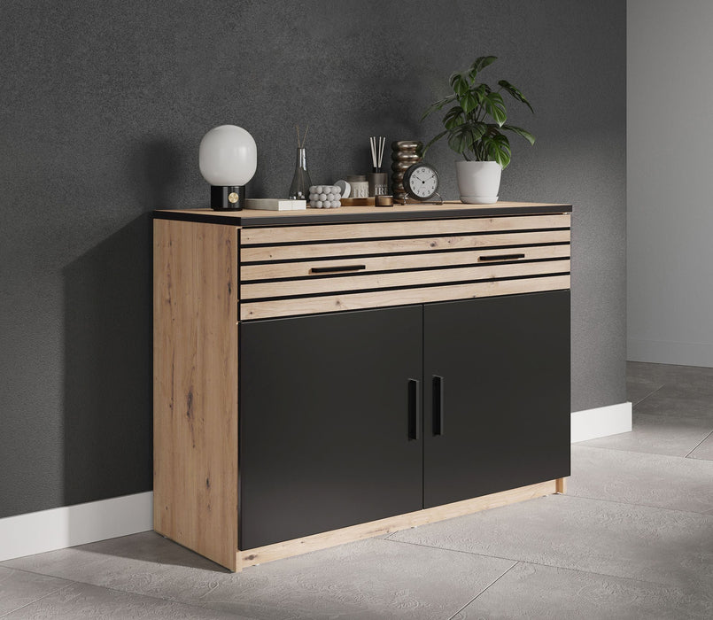 Hometrend | VENERA 084 Sideboard | Schwarz/Dekor Lamellen Artisan Eiche / Artisan Eiche