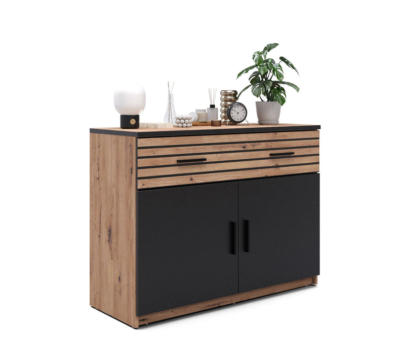 Hometrend | VENERA 084 Sideboard | Schwarz/Dekor Lamellen Artisan Eiche / Artisan Eiche