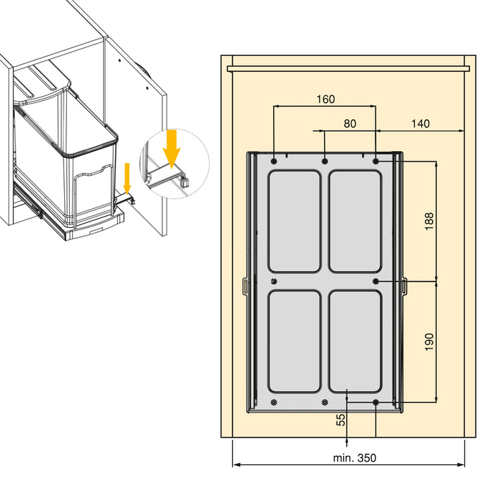 Recycle-Küchenrecyclingbehälter, 24 L, Bodenbefestigung Handauszug/automatische, Anthrazitgrauer Kunststoff