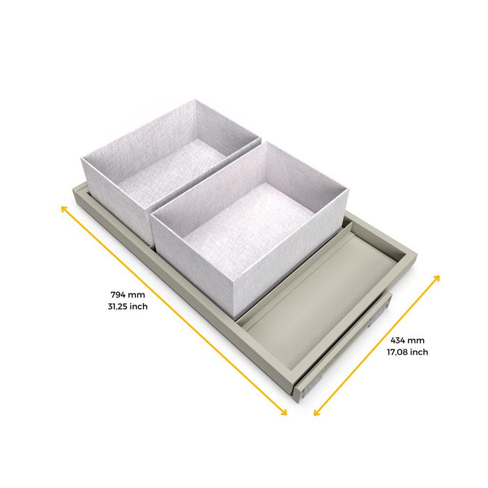 Set aus Tray set, 2 Organisationskörbe Soft-Close-Führungsrahmen Kleiderschränke, verstellbar, Modul 800mm, Steingrau