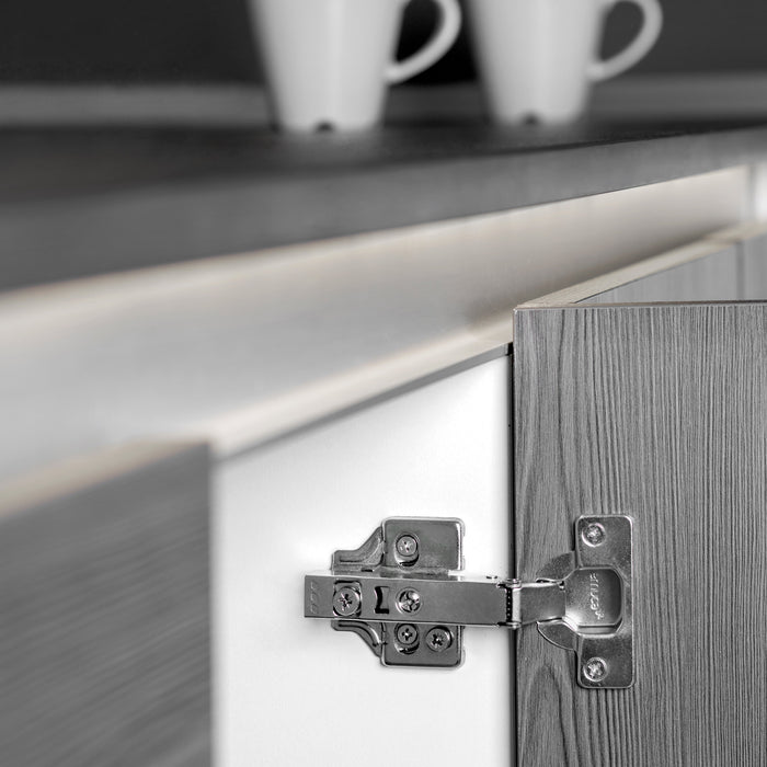 Kit von 20 Topfscharniere X92 105-Grad Öffunungswinkel Schließautomatik Kreuzmontageplatten zum Schrauben, Stahl, Nickel satiniert
