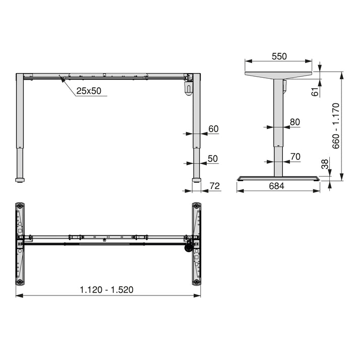 motorisch Hnverstellbares Tischgestellt Lift Table, Stahl, Weiß lackiert