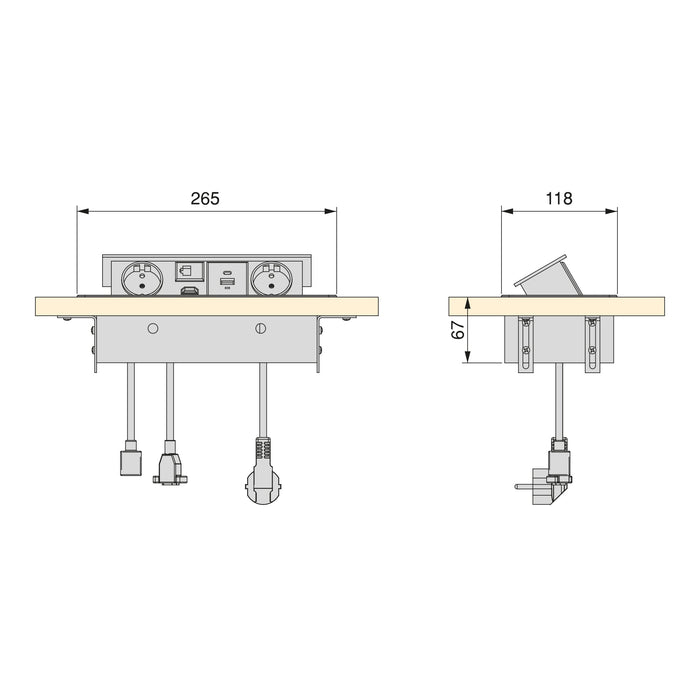 Multistecker Atom 26, 225x111mm, 2 Schuko-Stecker, 1 USB Typ A, 1 USB Typ C, 1 RJ45, 1 HDMI, Zamak-Stahl-Kunststoff, Weiß