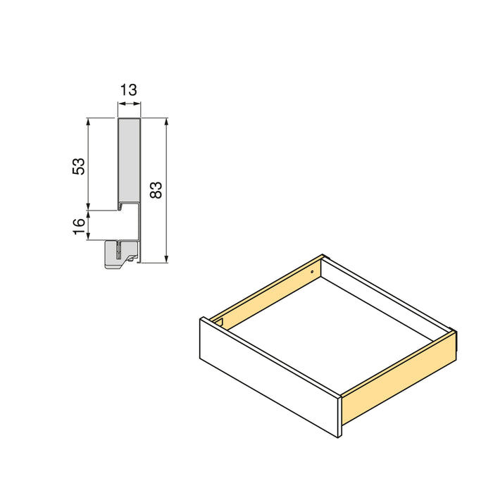 Aussenschublade Vertex 3D-Regelung, H 83mm, 40Kg, T 500mm, Stahl, Anthrazitgrau