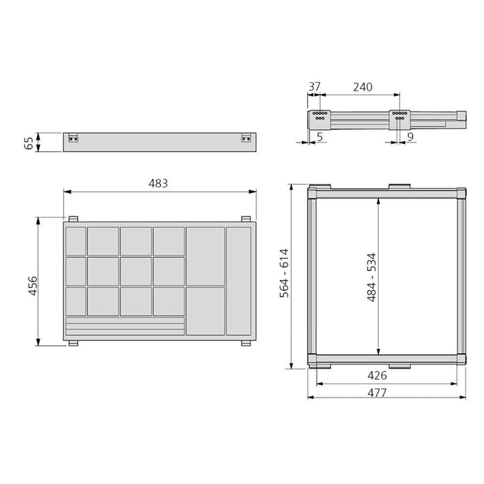 Set aus Schmuckschubladenset Auszugsrahmen Mokka-Schränke, sanftes Schliessen, verstellbar, 600mm Modul, Stahl Aluminium, Farbe Mokka