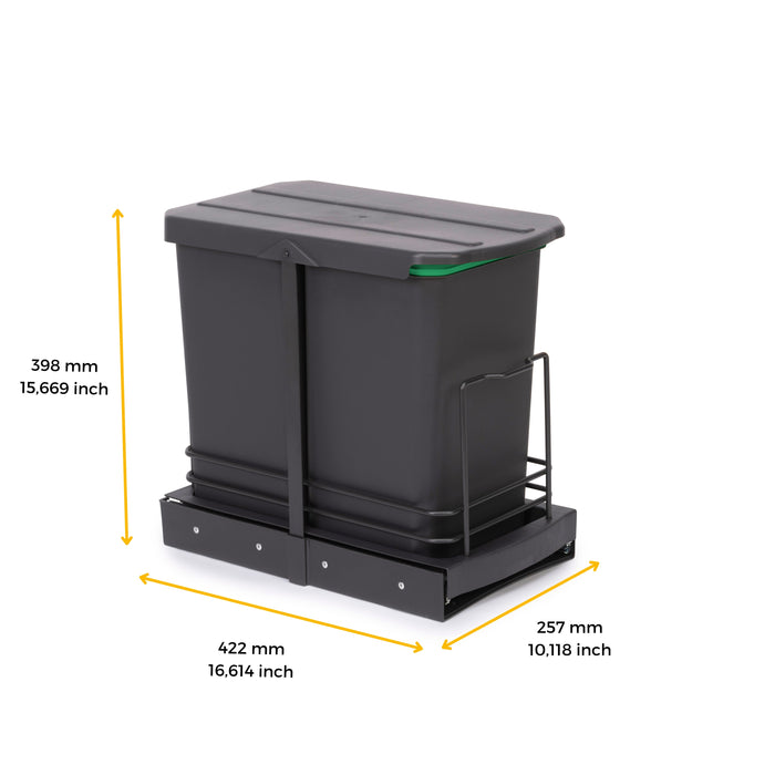 Recycle-Küchenrecyclingbehälter, 24 L, Bodenbefestigung Handauszug/automatische, Anthrazitgrauer Kunststoff