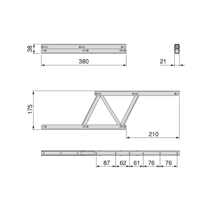 Satz Couchtisch Hebemechanismus-Set, ermöglicht das Anheben des Tisches um 135 mm, Stahl, Schwarz lackiert