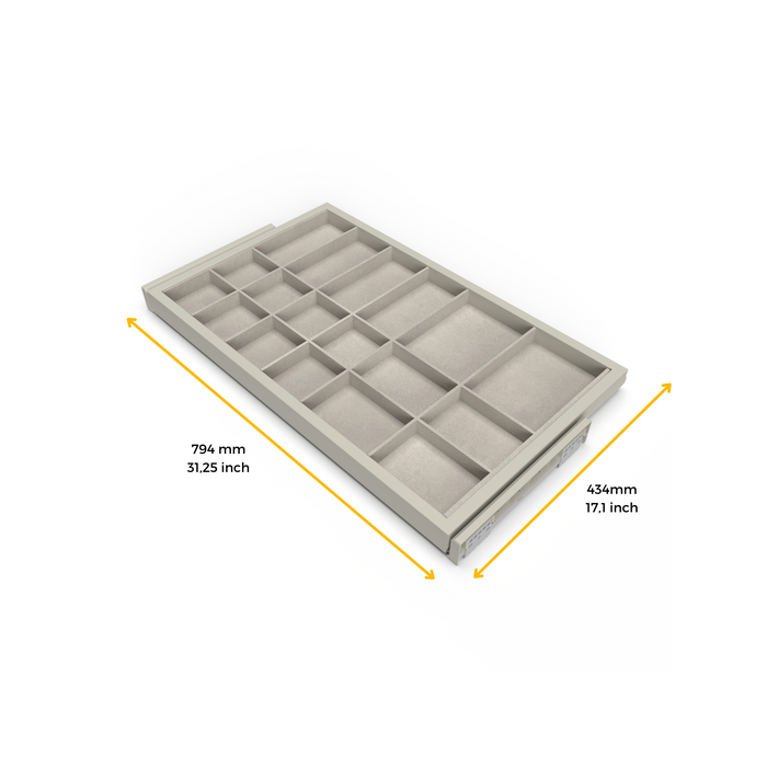 Set aus Organiser Schubladenset Soft-Close-Auszugsrahmen Kleiderschränke, verstellbar, Modul 800mm, Steingrau