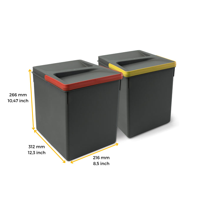 Lot Recyclingbehälter Küchenschublade, H 266mm, 2x15l, Kunststoff anthrazitgrau