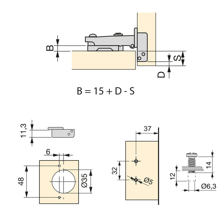 Kit von 20 Topfscharniere X91 Eckanschlag Schließautomatik Titan-Ausführung, H 0, Stahl, Titan-Ausführung