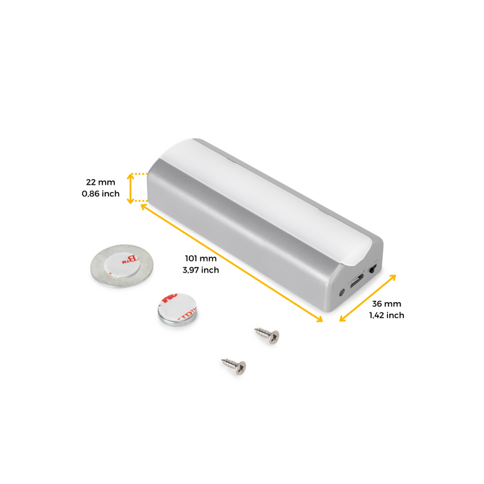 USB wiederaufladbare LED-Leuchte Rigel Innenschubladen Vibrationssensor, natürliches weißes Licht 4.000K, Kunststoff, Metallic Grau