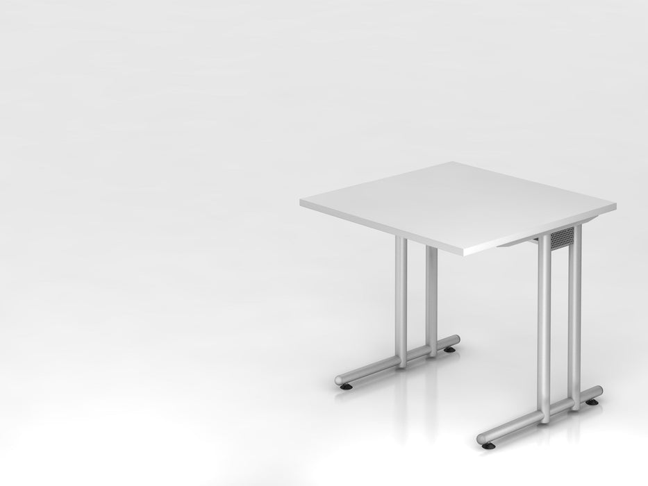 Hammerbacher | Schreibtisch C-Fuß 80x80cm Weiß / Silber