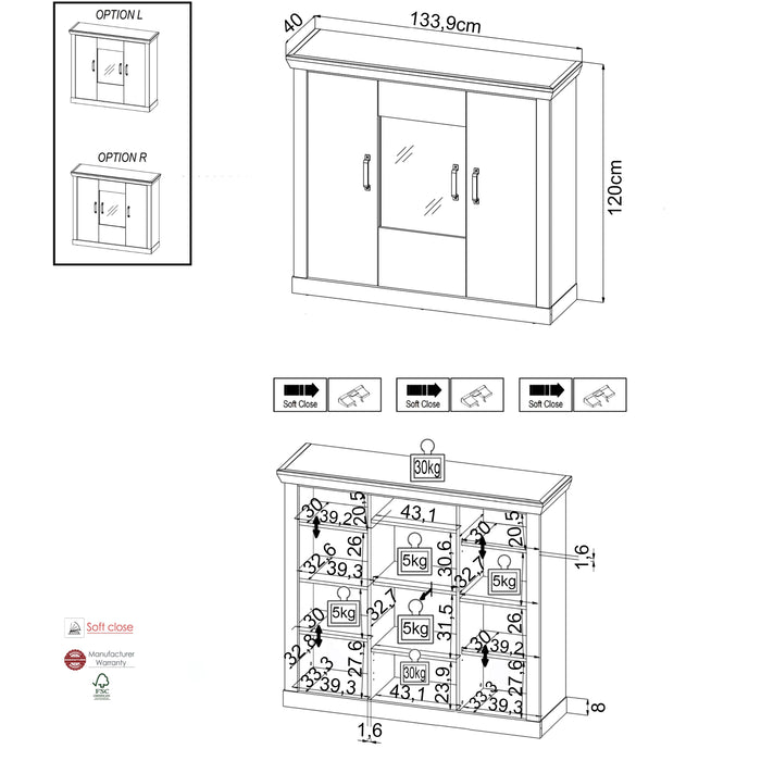 Hometrend | PORTUM 081 Highboard | Dekor Lamellen Flagstaff Eiche-Anthrazit / Flagstaff Eiche