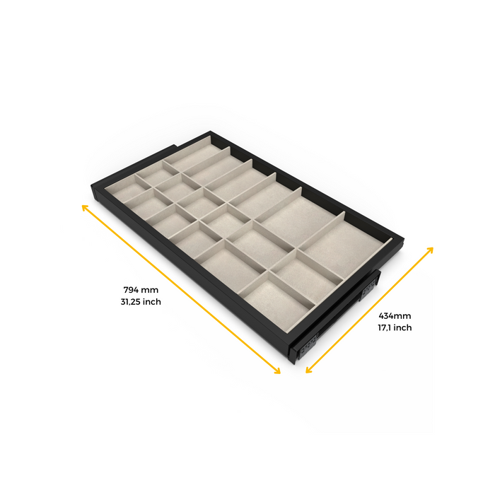 Set aus Organiser Schubladen-Set Soft-Close-Rahmen Kleiderschränke, verstellbar, Modul 800mm, Struktur Schwarz Steingrau