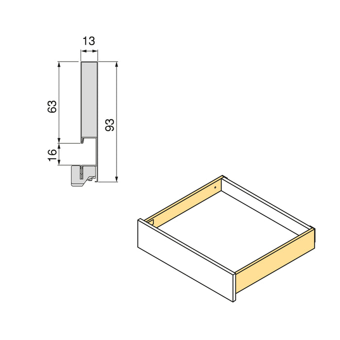 Aussenschublade Vertex 3D-Regelung, H 93mm, 40Kg, T 500mm, Stahl, Grau anthrazit