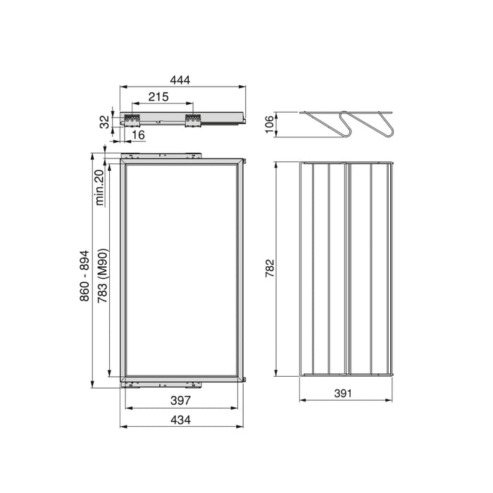 Set aus Metall Schuh-Regal set Rahmen sanften Schließen Auszüge Garderobe, verstellbar, Modul 900mm, Steingrau