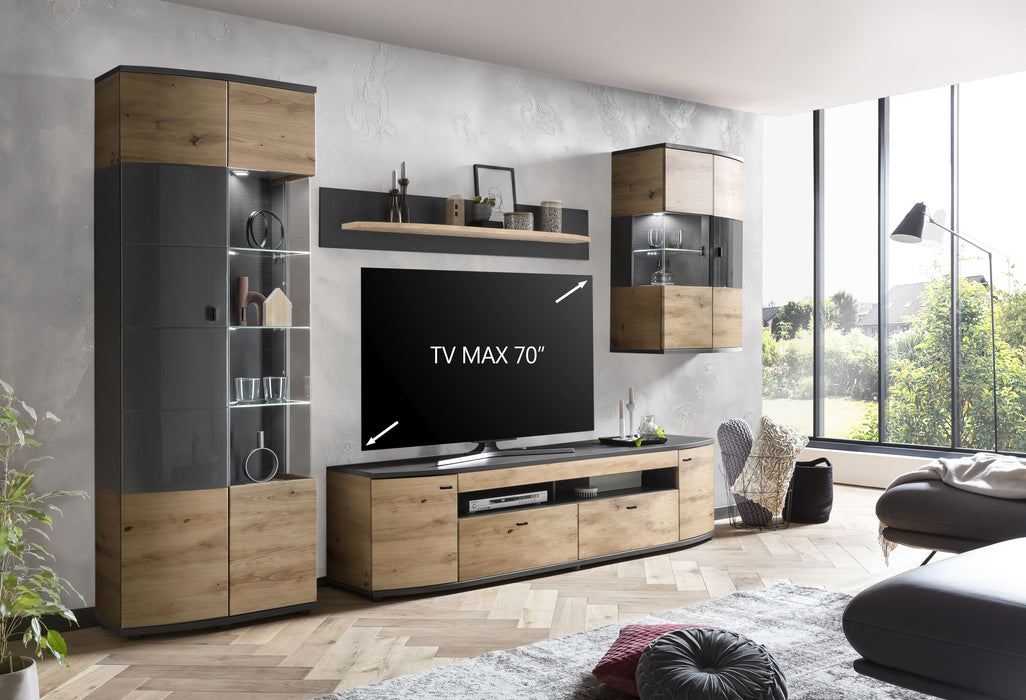 Hometrend | DERA VB Wohnkombination | 4-teilig | Dekor Artisan Eiche-Anthrazit MDF HG TG / Artisan Eiche-Anthrazit