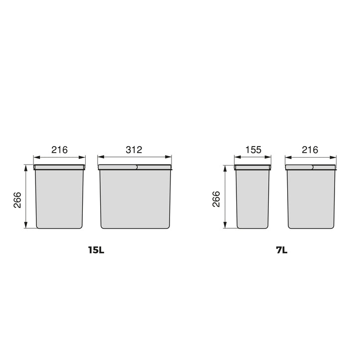 Lot Recyclingbehälter Küchenschublade, H 266mm, 2x15l, 2x7l, Kunststoff anthrazitgrau