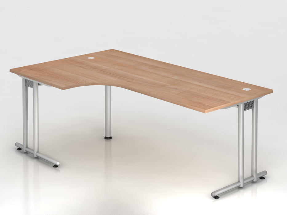 Hammerbacher | Winkeltisch C-Fuß 200x120cm 90° Nussbaum / Silber