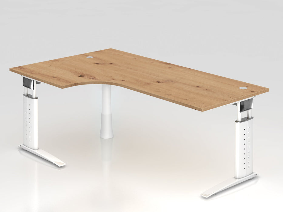 Hammerbacher | Winkeltisch C-Fuß 200x120cm 90° Asteiche / Weiß