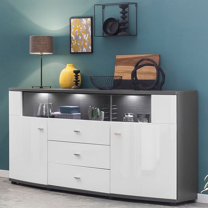 Hometrend | TRENDY 085-01 Sideboard | Weiß MDF Hochglanz Tiefgezogen / Anthrazit