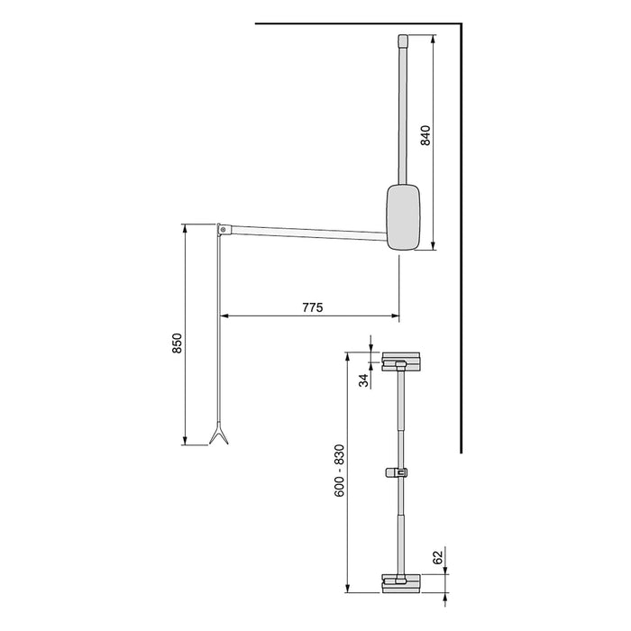 Kleiderlift Garderoben Sling, 600 - 830, Titanium, Stahl Kunststoff